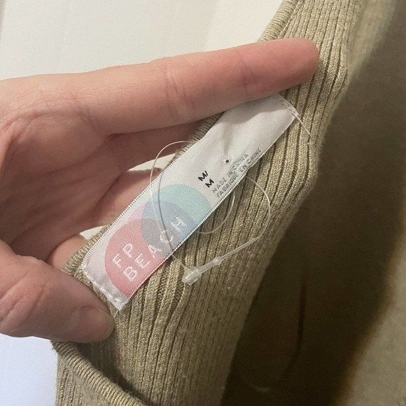 Free People Beach Daniela Ribbed Knit Midi Dress Size M Deep V Neck Beige Tan - Picture 6 of 13